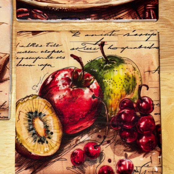 Handmade Vintage Style Fruit and Coffee Ceramic Tile Coasters - Picture 5 of 8